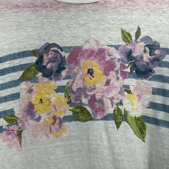 J Jill Love Linen Three Quarter Sleeve Floral White Lightweight Summer Top - Picture 7 of 14